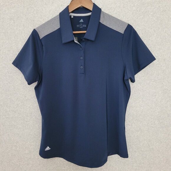 Adidas Womens Golf Polo Shirt Large Blue Stretch Athletic Baker Hughes Logo